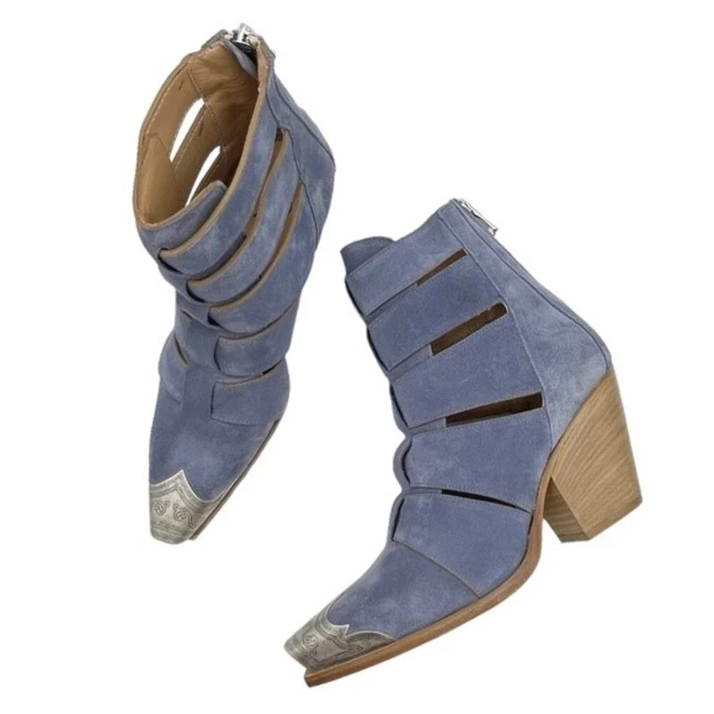 NWT Free People Brayden Fisherman Bootie Boardwalk Blue Suede Size 7.5 In Box